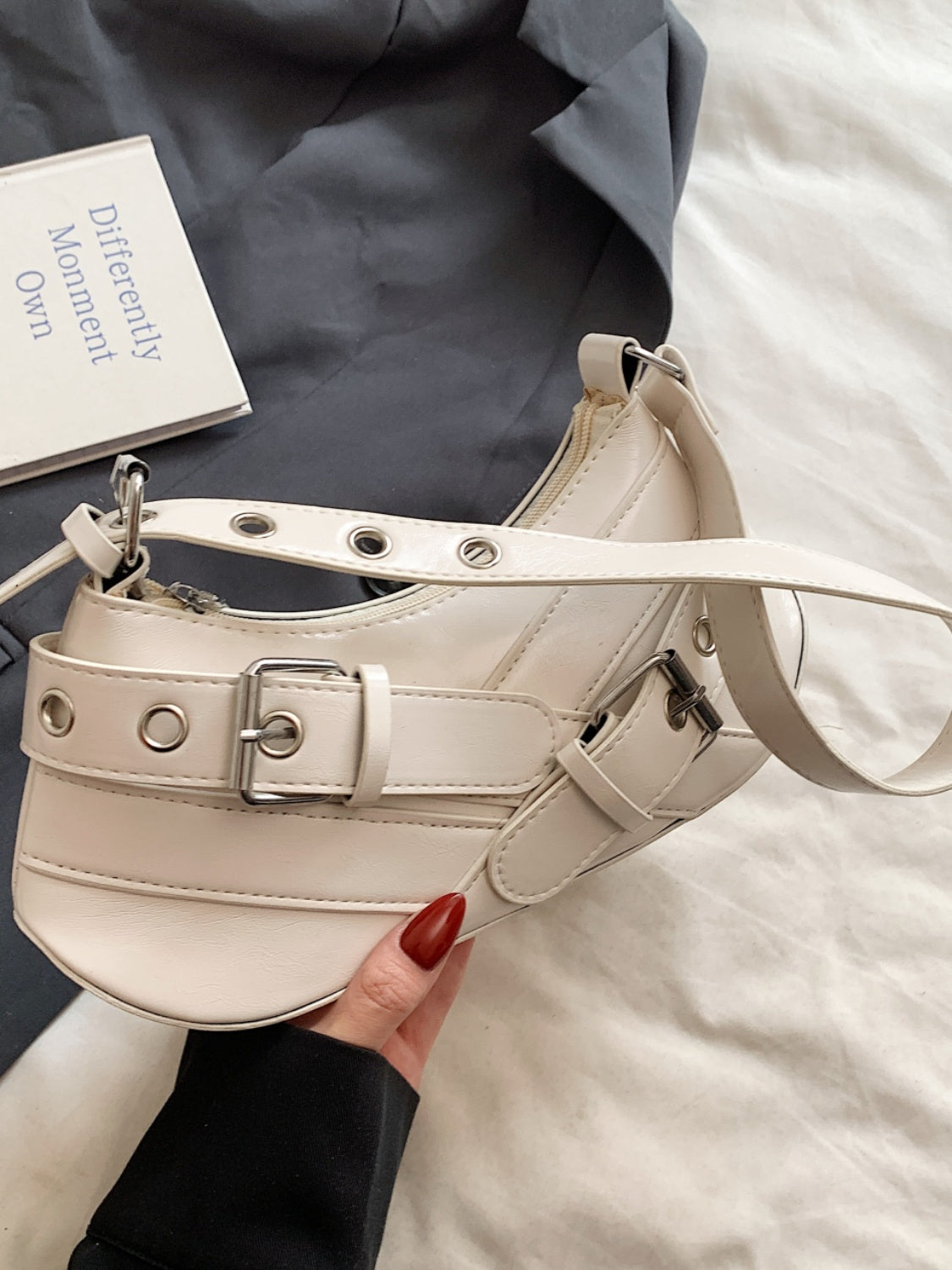PU Leather Buckle Shoulder Bag - felvior