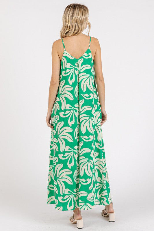 Mittoshop Printed V-Neck Maxi Cami Dress with Pockets - felvior