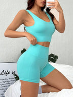 Scoop Neck Wide Strap Tank and Shorts Active Set