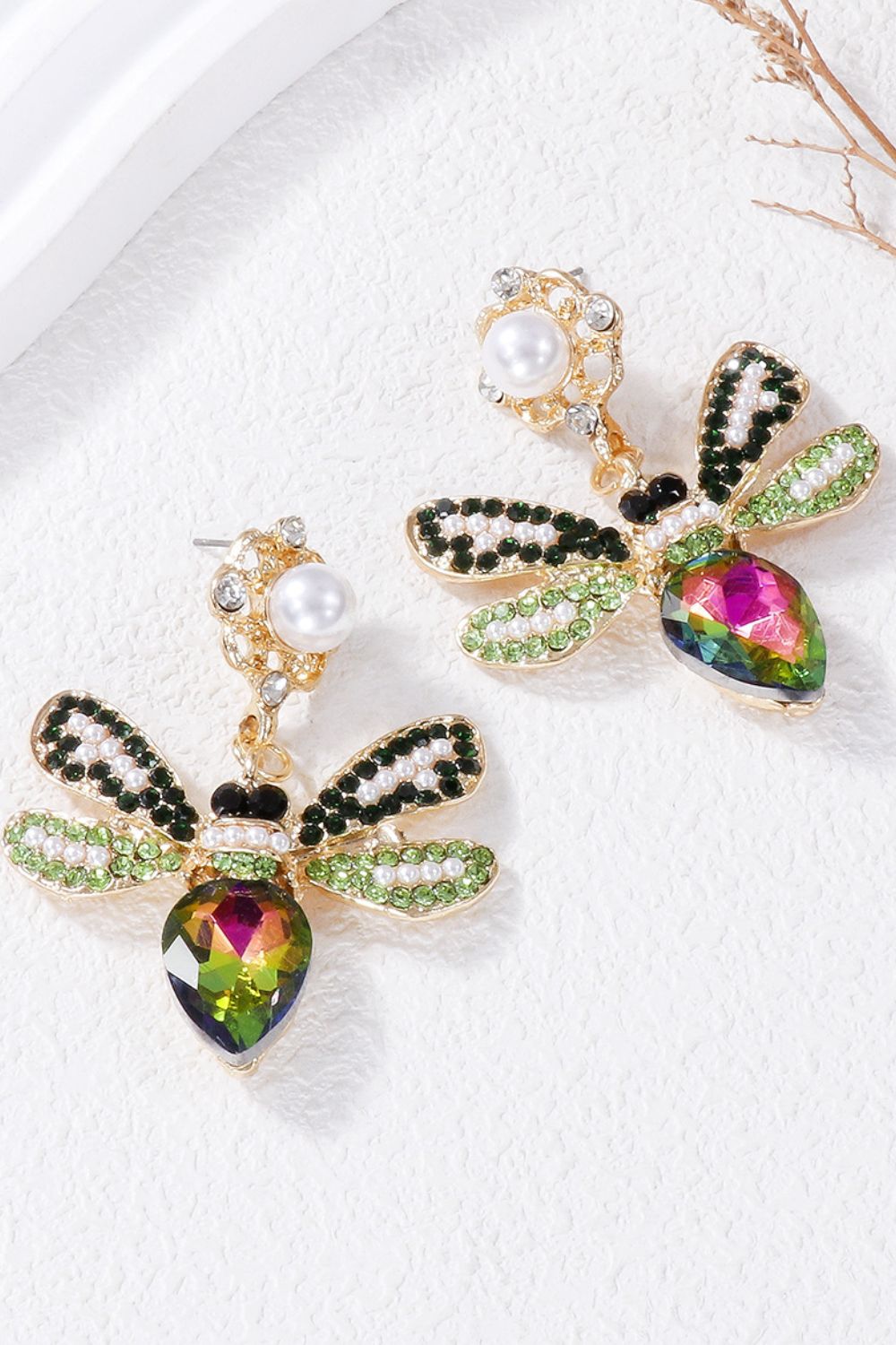 Natural Stone Bee Dangle Earrings - felvior