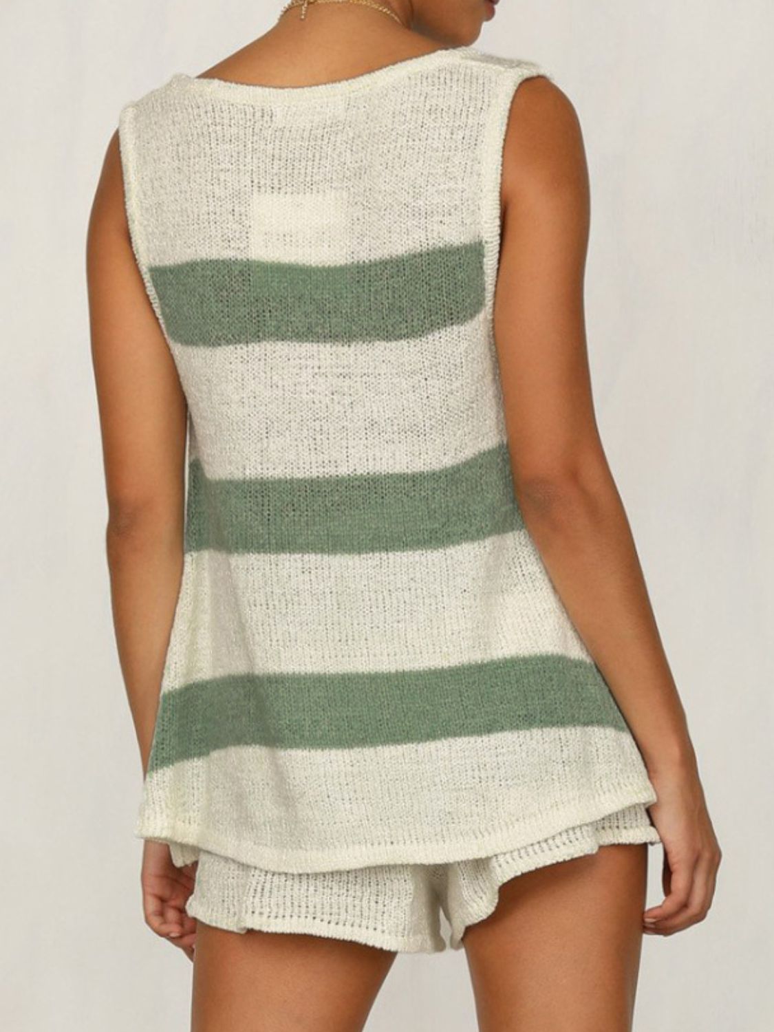 V-Neck Sleeveless Top and Drawstring Shorts Sweater Set - felvior