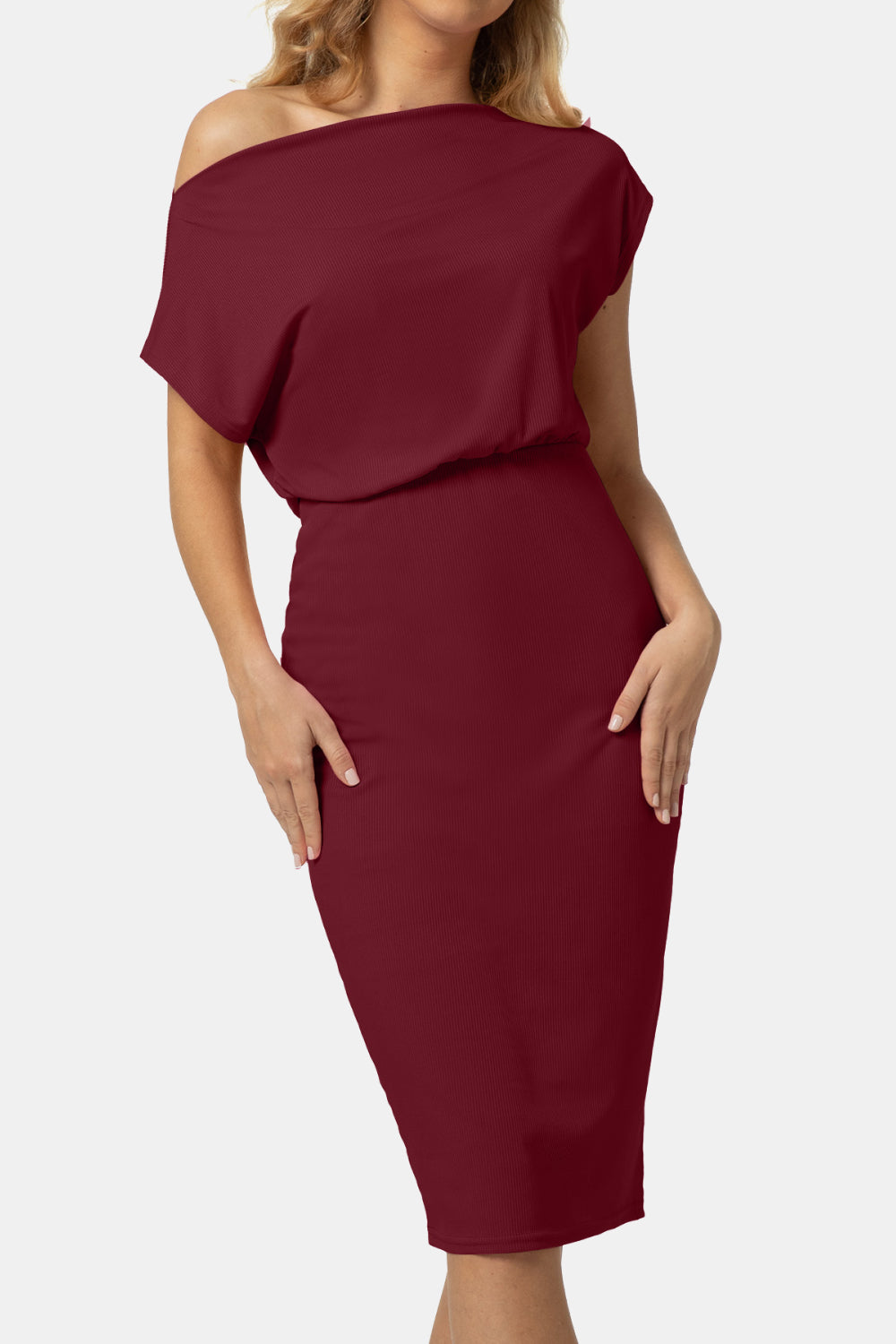 Boat Neck Short Sleeve Knee-Length Dress - felvior