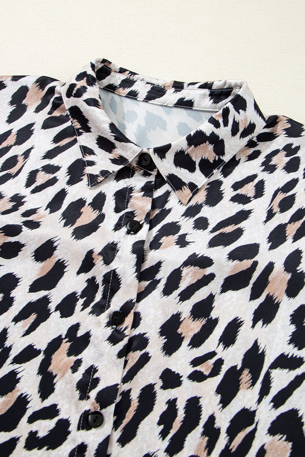 Leopard Print Buttoned 3/4 Sleeve Loose Fit Shirt