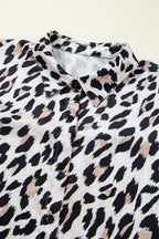 Leopard Print Buttoned 3/4 Sleeve Loose Fit Shirt