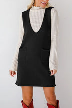 Lovelet Pocketed V-Neck Mini Sweater Overall Dress
