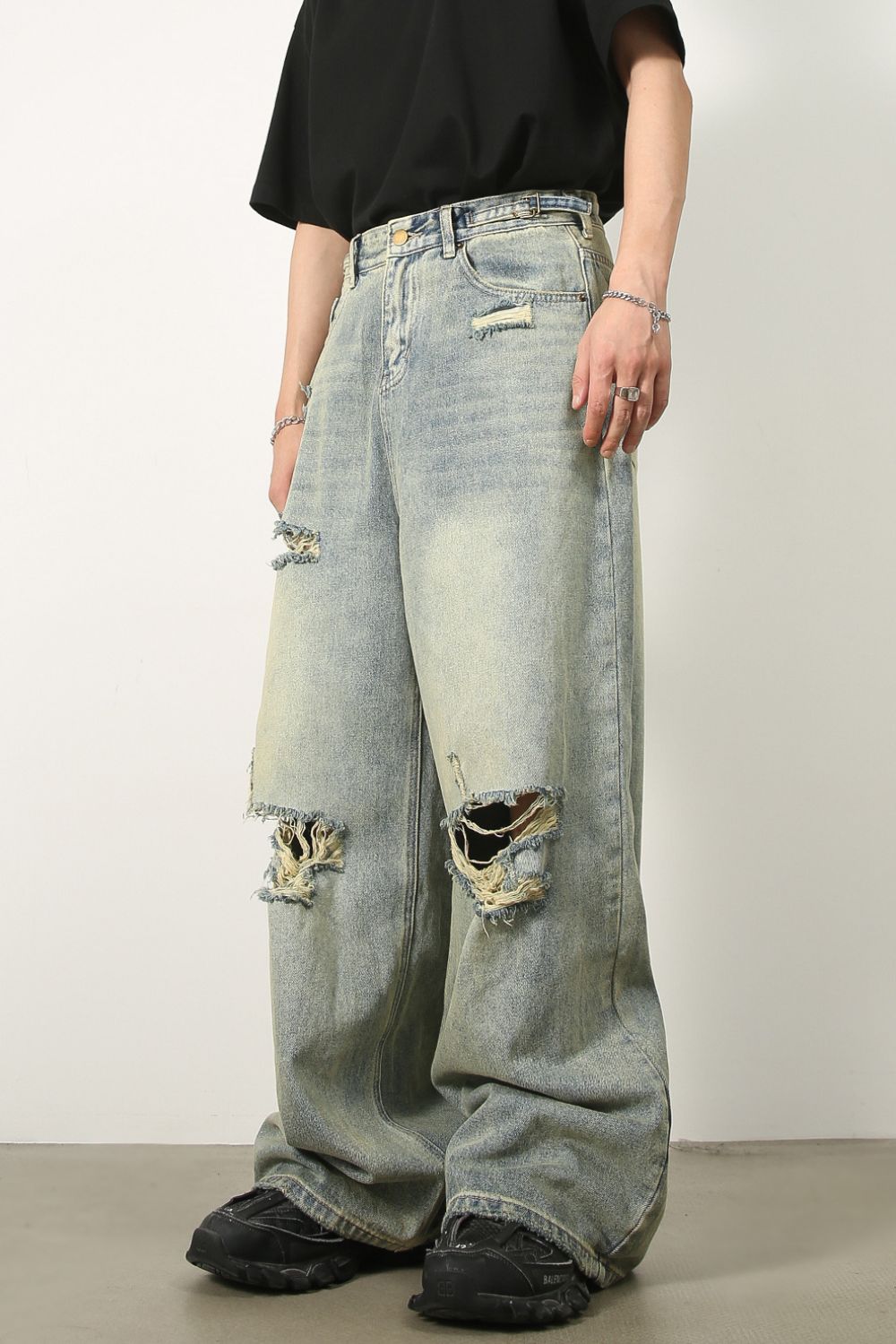 Men's Distressed Wide Leg Jeans Zweitbild