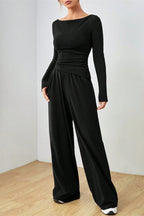 Boat Neck Long Sleeve Top and Pants Set
