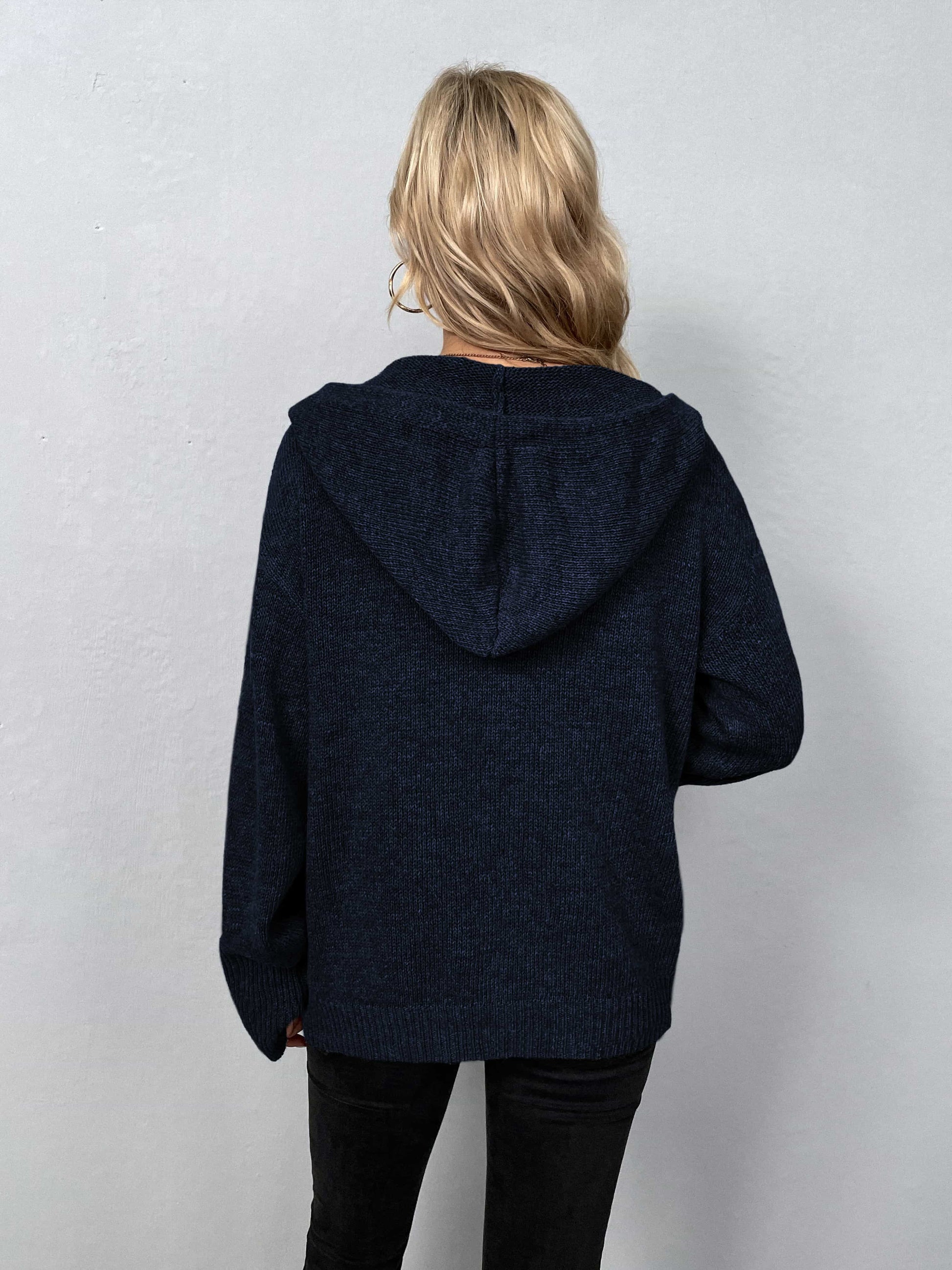 Button-Down Long Sleeve Hooded Sweater - felvior