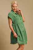 Umgee Full Size Frayed Hemline Button Down Shirt Dress Plus Size - felvior