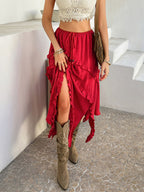 Devine Slit Drawstring Ruffled Skirt