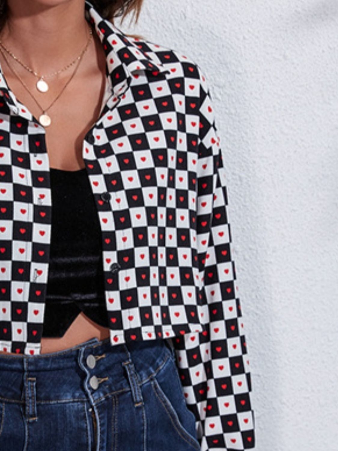 Button Down Printed Cropped Jacket - felvior