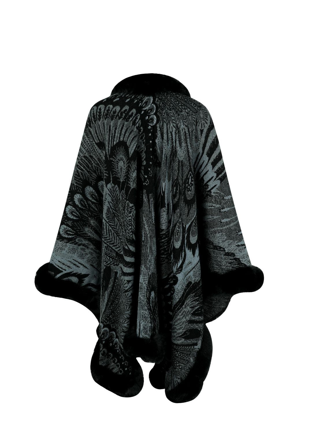 Printed Open Front Poncho - felvior