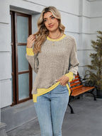 Contrast Trim Round Neck Long Sleeve T-Shirt