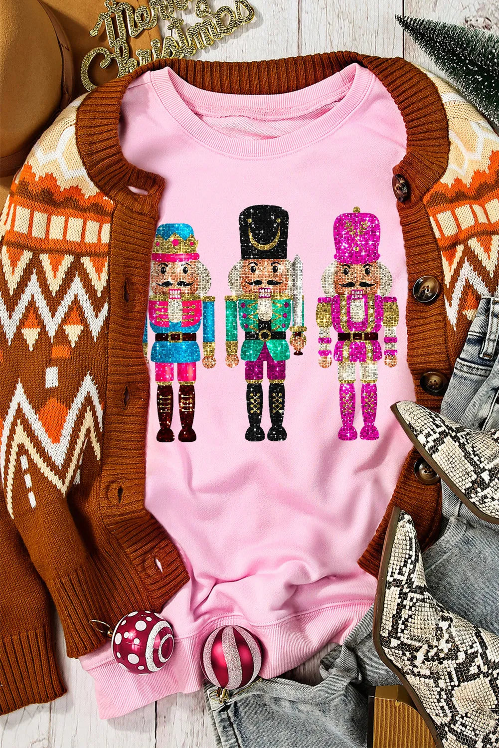 Nutcracker Graphic Round Neck Long Sleeve Sweatshirt - felvior