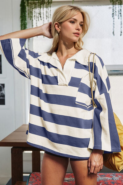 Oh Striped Johnny Collar Long Sleeve T-Shirt Hauptbild