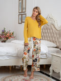 Round Neck Top and Printed Pants Lounge Set - felvior