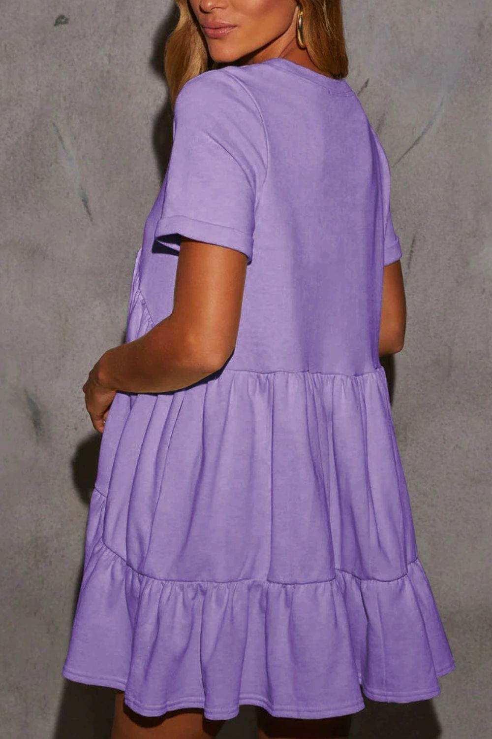 Tiered Round Neck Short Sleeve Mini Dress - felvior
