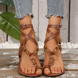 Studded Toe Loop Flat Sandals - felvior