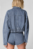 Zip Up Jacket and Drawstring Shorts Denim Set - felvior