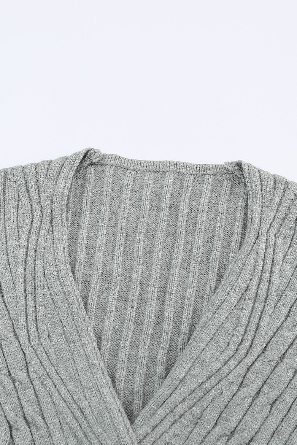 Cable-Knit Surplice Lantern Sleeve Sweater Dress - felvior