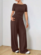 Round Neck Short Sleeve T-Shirt and Pants Set