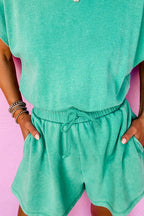 Mineral Wash Hollow Out Back Drawstring Waist Romper