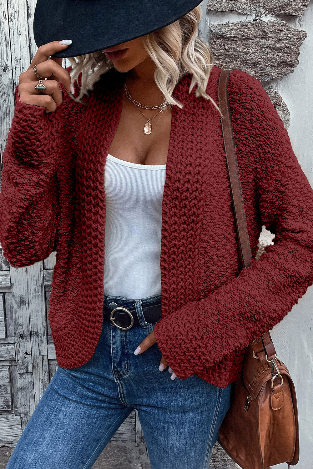 Solid Color Open Front Cardigan - felvior
