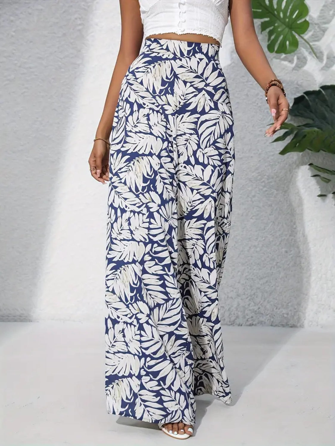 Printed High Waist Wide Leg Pants - felvior