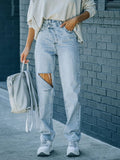 Distressed Asymmetric Waist Jeans - felvior