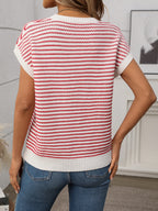 Striped Round Neck Short Sleeve Knit Top