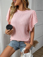Textured Round Neck Short Sleeve Top