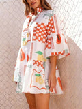 Printed Three-Quarter Sleeve Mini Dress - felvior