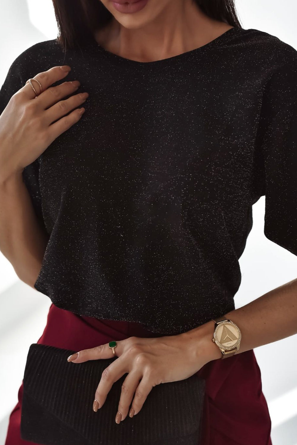 Bow Back Round Neck Short Sleeve Blouse