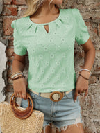 Eyelet Round Neck Short Sleeve Top