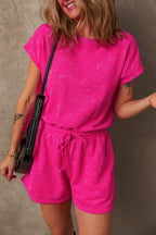 Mineral Wash Hollow Out Back Drawstring Waist Romper