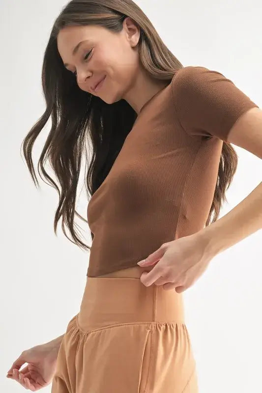 MONO B Essential Micro-ribbed Cropped Athleisure Tee