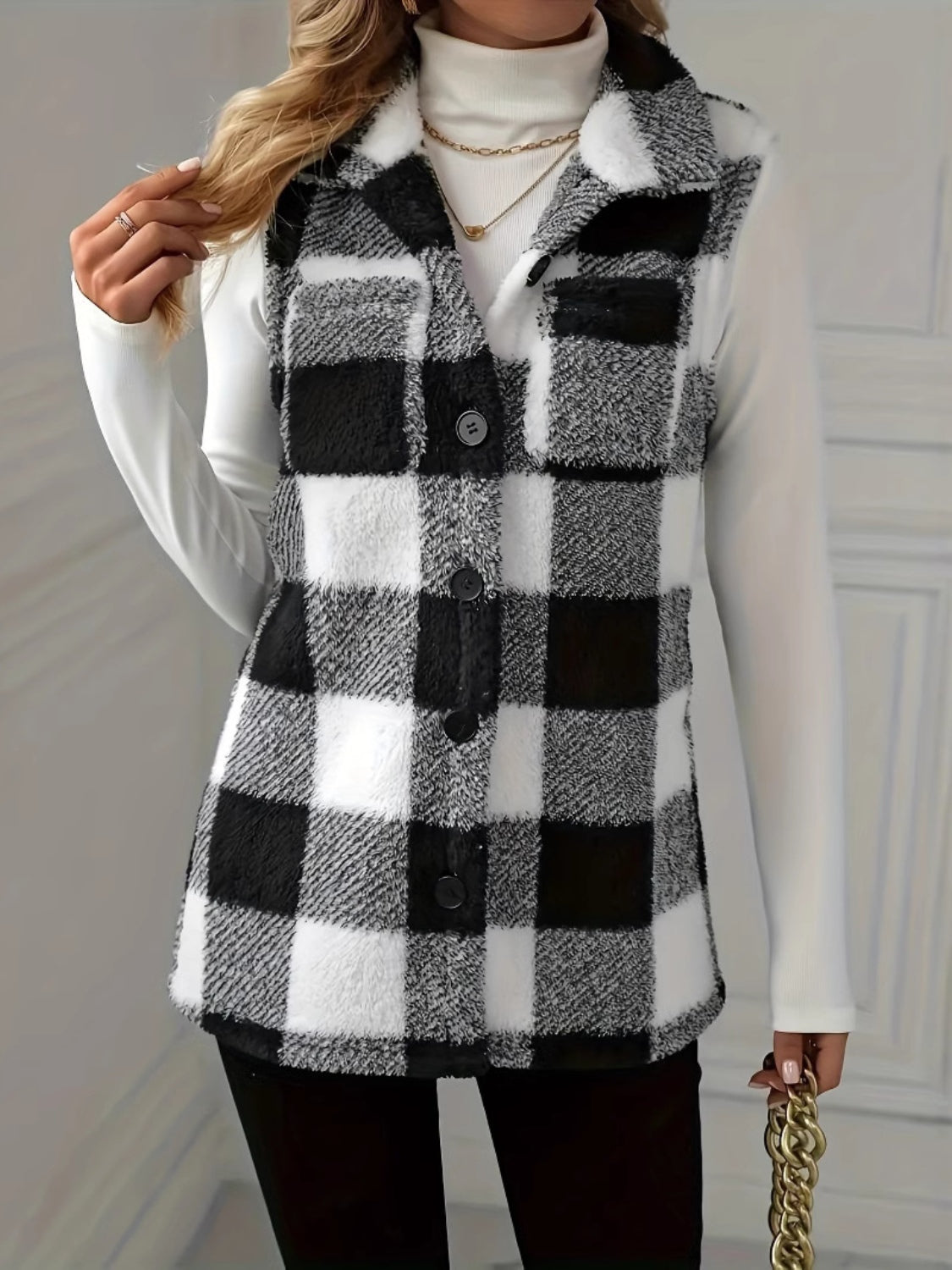 Plaid Button Up Vest Coat - felvior