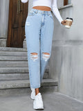 Distressed High Rise Jeans with Pockets - felvior