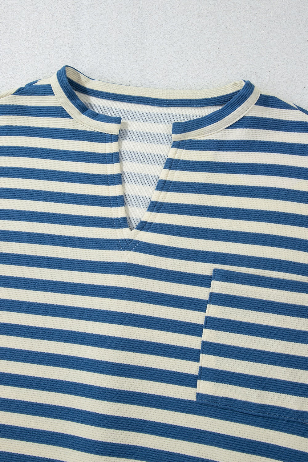 Stripe Chest Pocket Notched Top - felvior