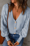 Openwork V-Neck Button Up Cardigan - felvior