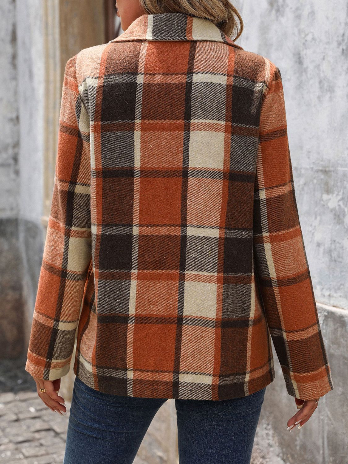 Perfee Plaid Button Down Lapel Collar Blazer - felvior