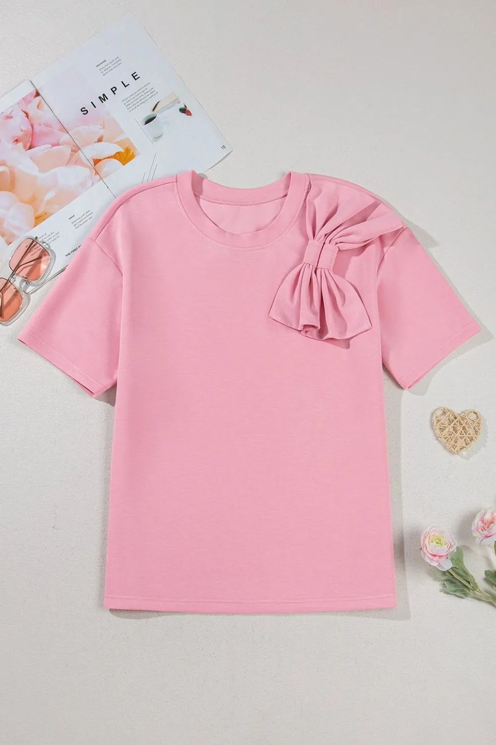 Bow Round Neck Short Sleeve T-Shirt