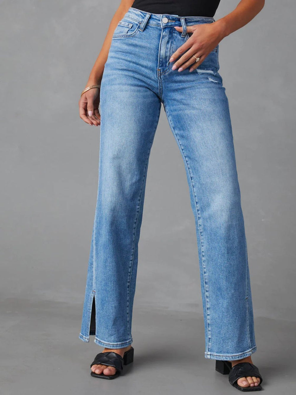 Slit Buttoned Jeans with Pockets - felvior