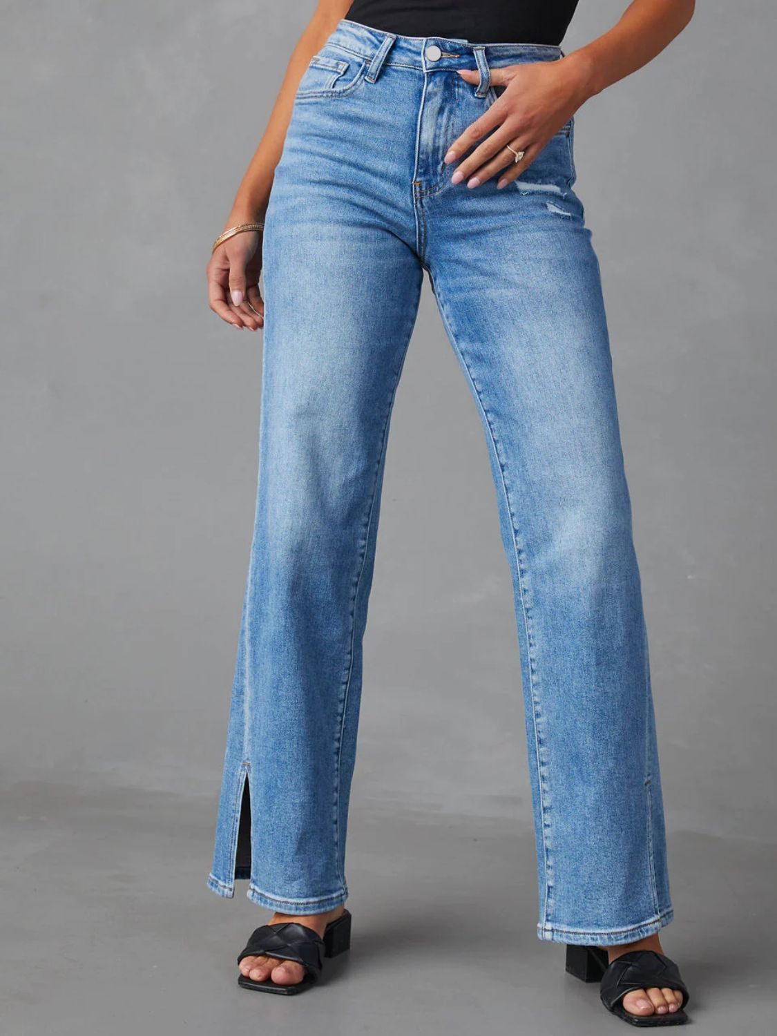 Slit Buttoned Jeans with Pockets - felvior