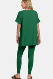 Zenana V-Neck Rolled Short Sleeve T-Shirt and Leggings Lounge Set - felvior