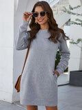 Ivy Lane Round Neck Long Sleeve Mini Dress with Pockets - felvior