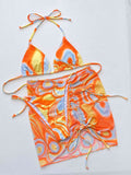 Multicolored Drawstring Ruched Three-Piece Swim Set - felvior