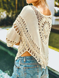 Cutout Round Neck Half Sleeve Cover Up - felvior