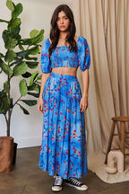 Davi & Dani Printed Smocking Waistband Ruffled Maxi Skirt