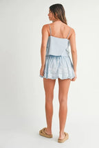 MABLE Embroidered Crop Cami and Balloon Mini Skirt Set